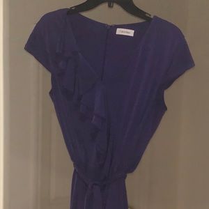 Purple Calvin Klein dress w sash & ruffle details